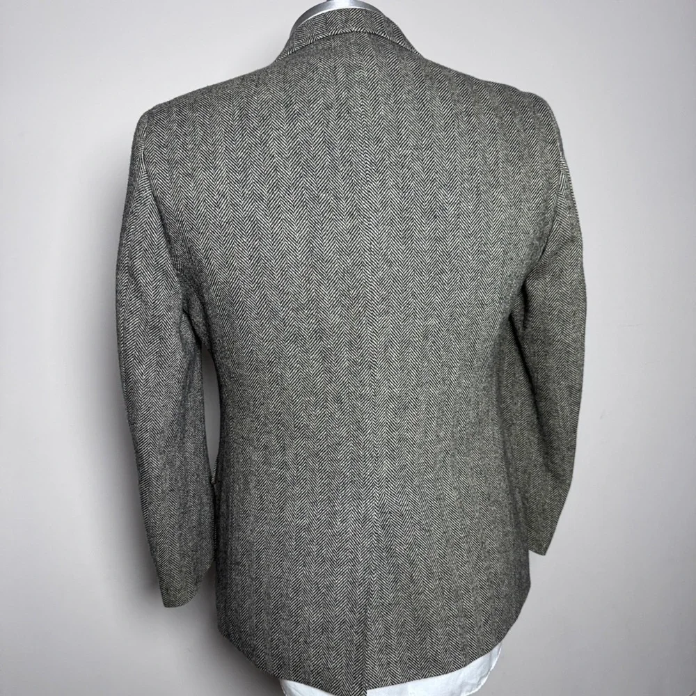 Lands' End Blazer‎ Mens 42R Grey Herringbone Wool Two Button Sport Coat